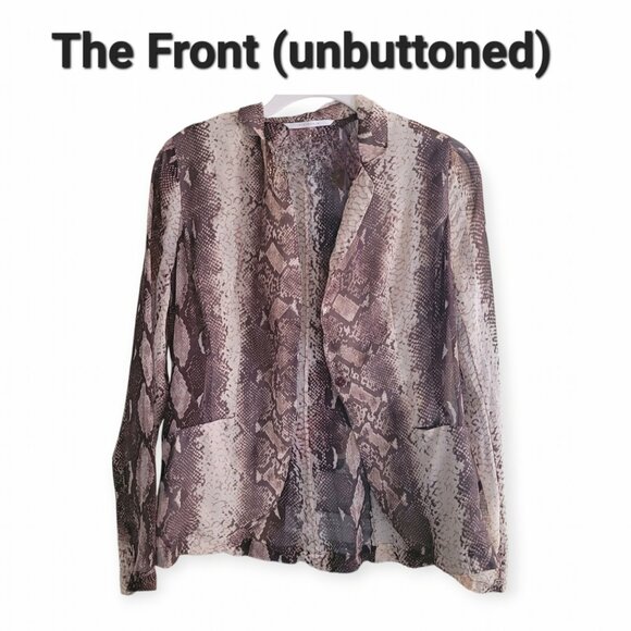 Elaine Kim Silk Snakeskin Blazer Tan Black Small EUC Power Boss Lightweight - Picture 3 of 11